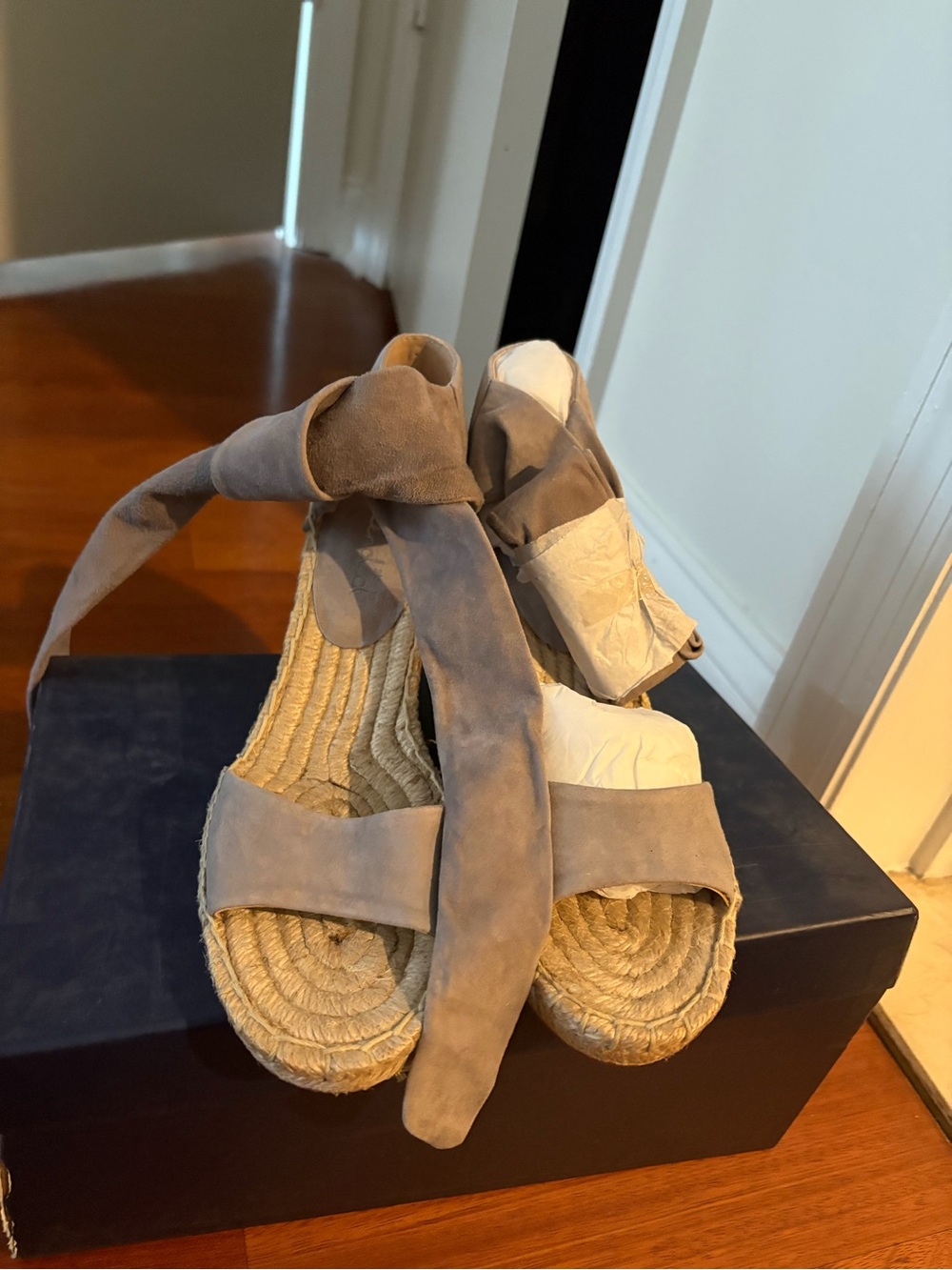 Splendid Taupe Suede Espadrille Wedge Sandals with Ankle Wrap